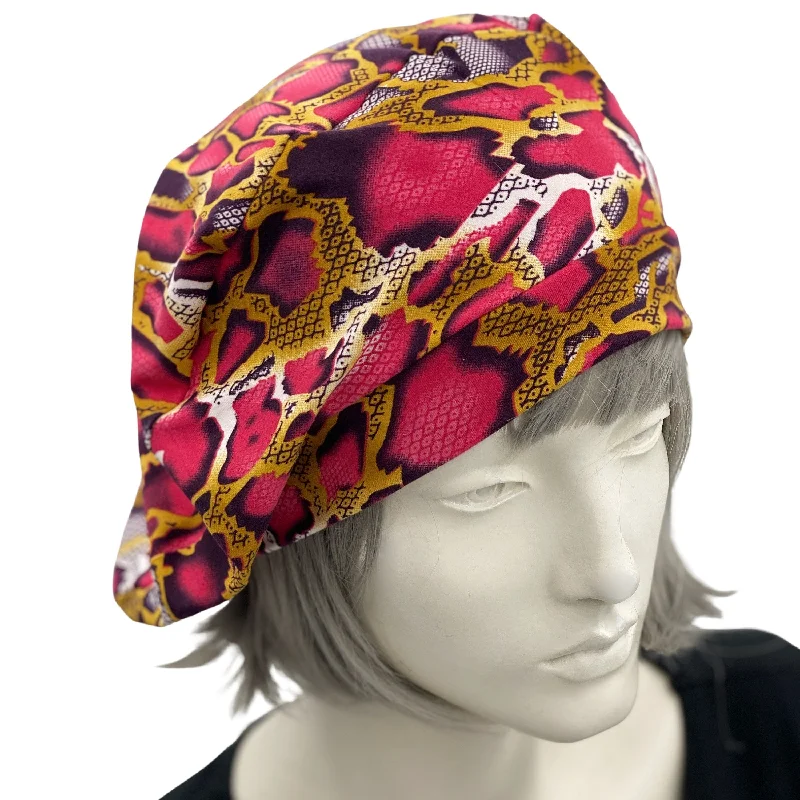 Beret in Red and Gold African Print Jersey