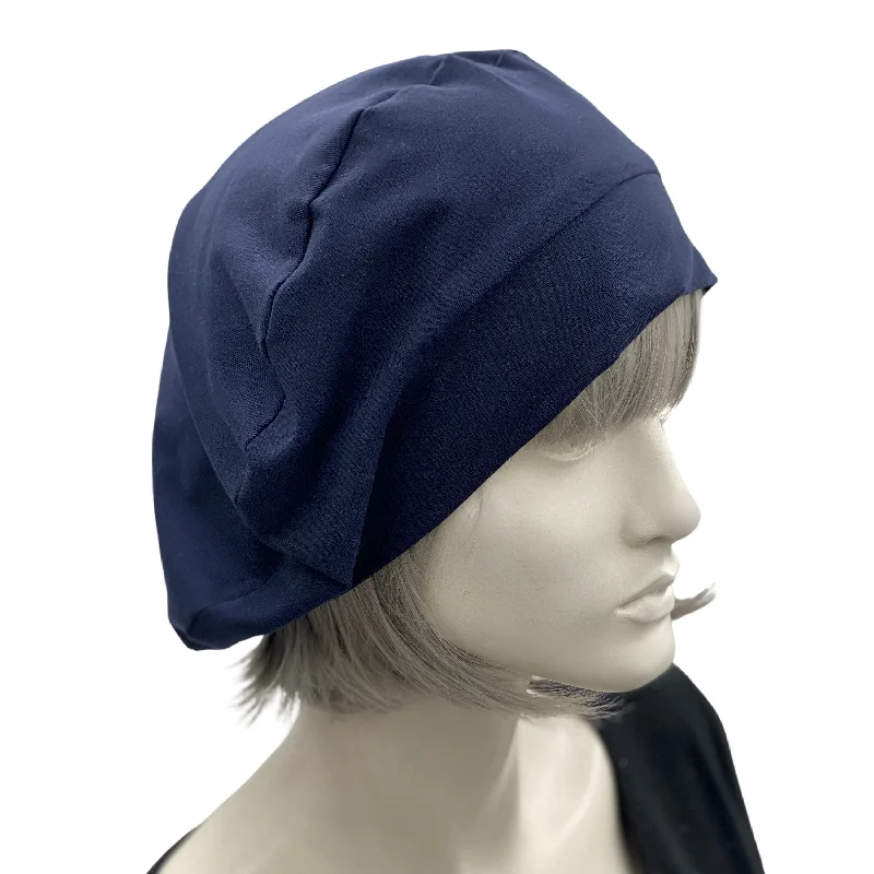 Cotton Berets for Women in Soft Navy Blue Stretch Jersey | More Colors Available