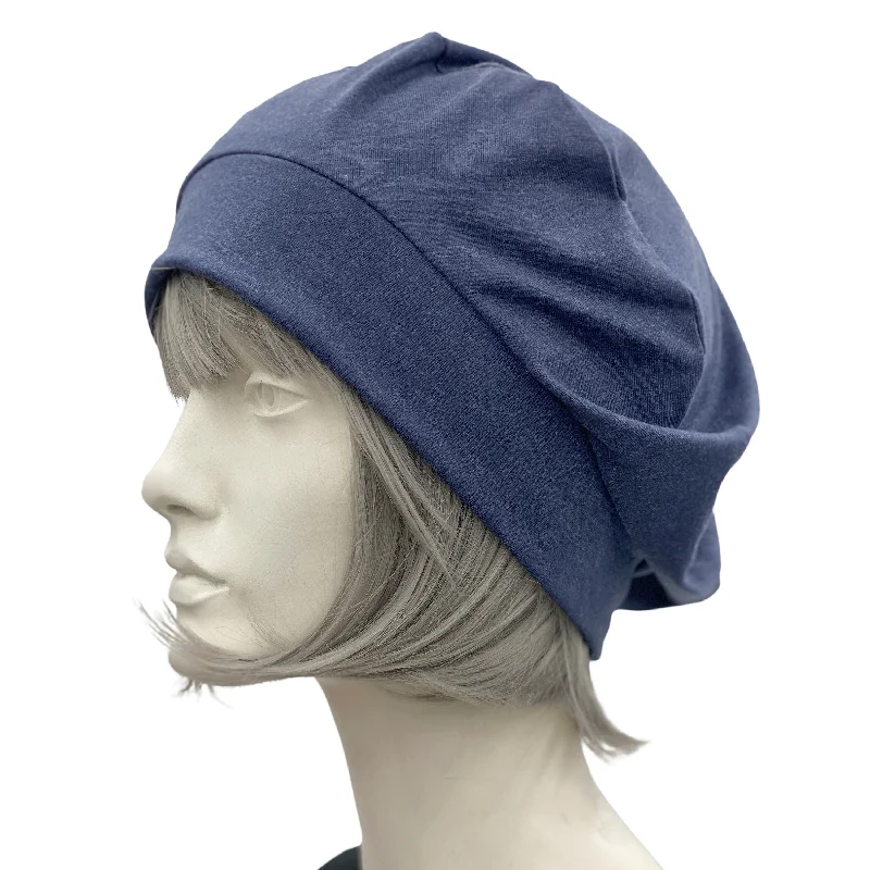 Cotton Berets for Women in Soft Denim Blue Stretch Jersey | More Colors Available