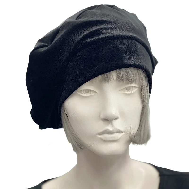 Black Velvet Beret with Satin Lining