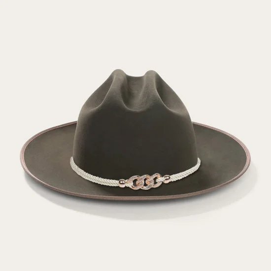 Classic Wide-Brim Green Cowboy Hat with Elegant Silver Rope Band and Buckle