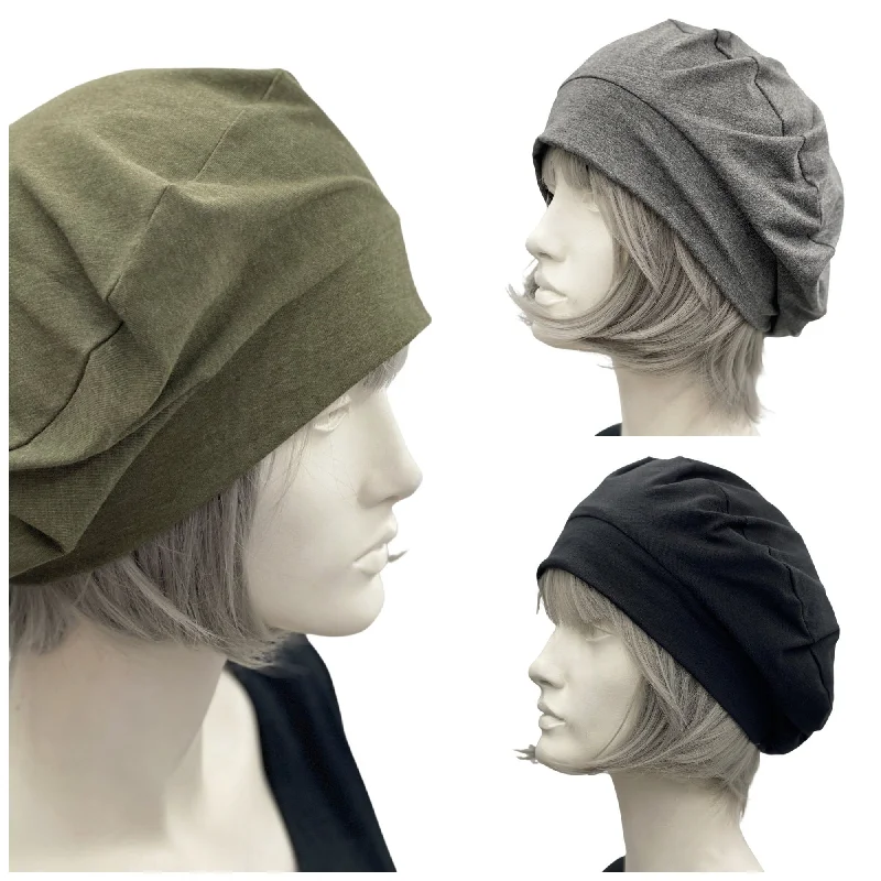 Lightweight Cotton Beret Olive Green Black or Gray