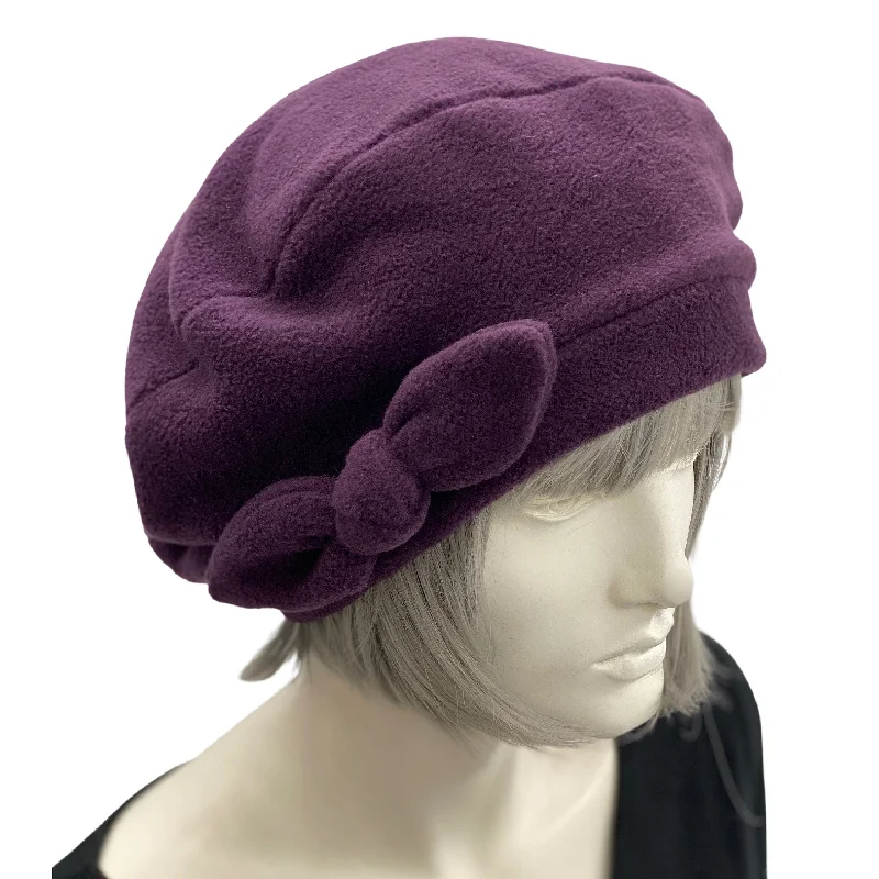 Cute Fleece Beret Hat For Women with Small Bow