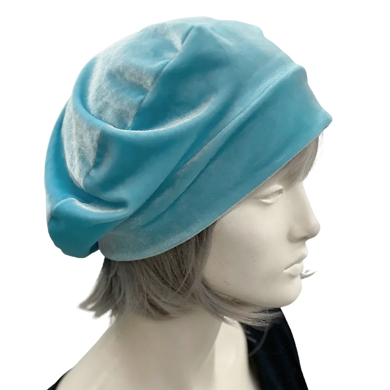 Cute Beret for Women in Pale Blue Velvet