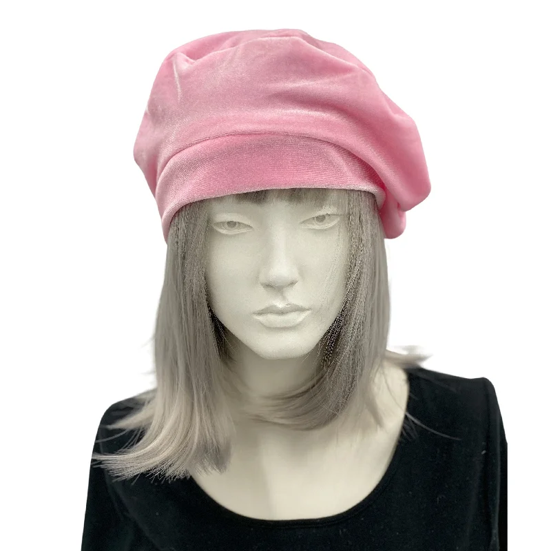 Cute Pink Velvet Satin Lined Beret For Women