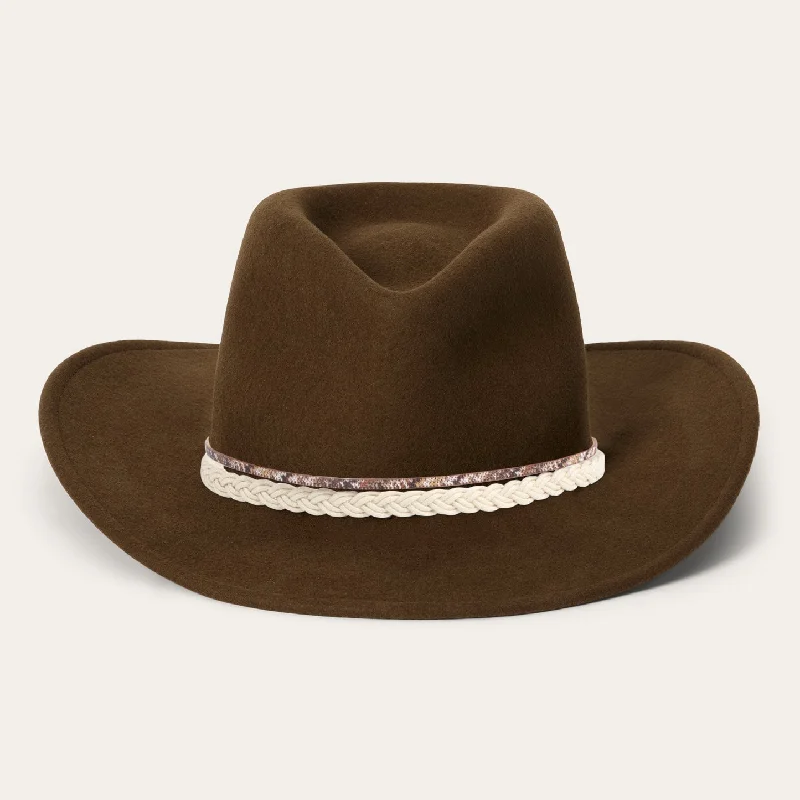 Dark Brown Wide-Brim Cowboy Hat with White and Brown Braided Rope Western Style