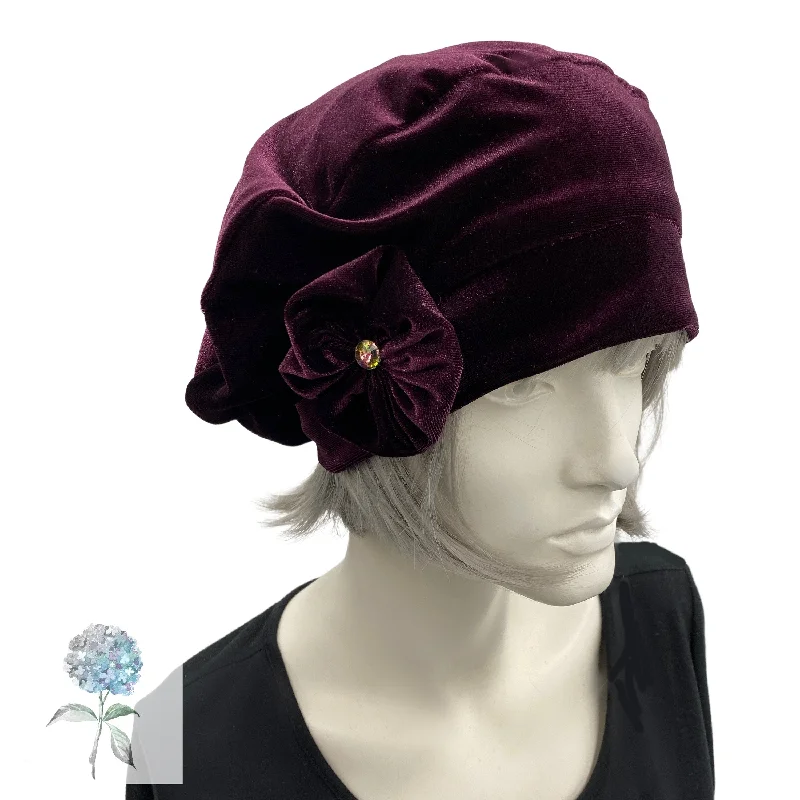 Velvet Beret Hat Satin Lined with Removable Rosette