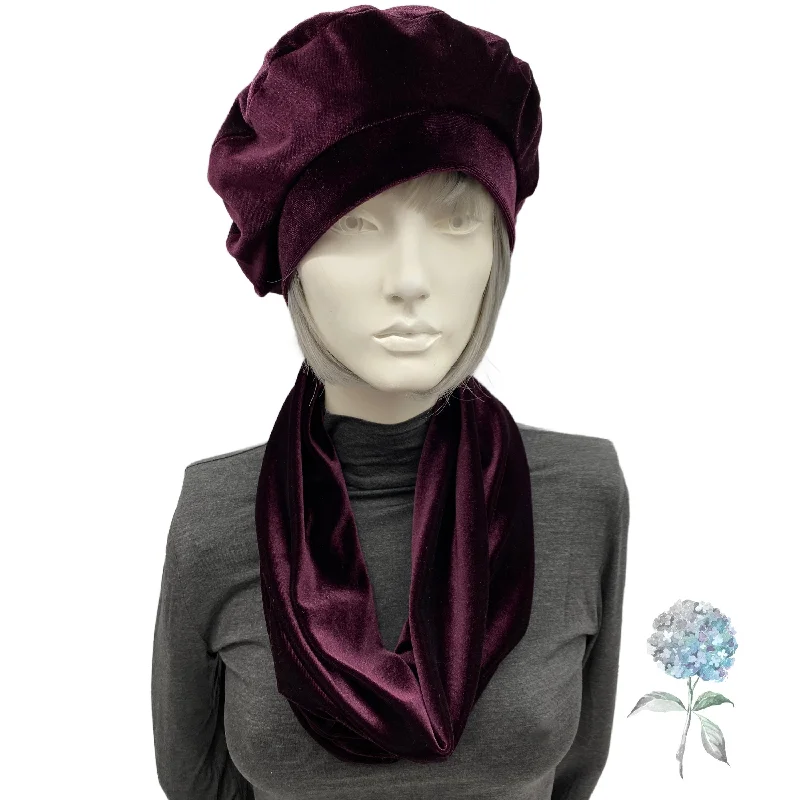 Velvet Beret and Single Loop Infinity Scarf