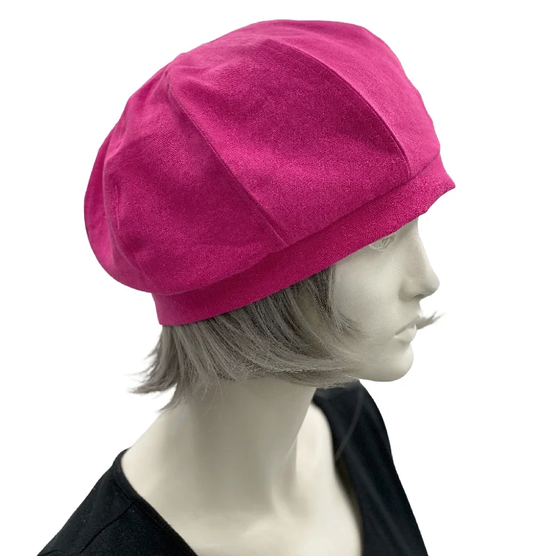 Fuchsia Linen Beret Hat