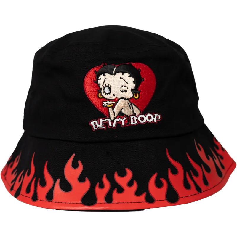 BETTY BOOP FLAMES BUCKET HAT (BLACK/RED)