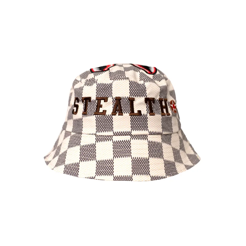 SHARK MOUTH STEALTH CHECKED BOARD BUCKET HAT (BEIGE)