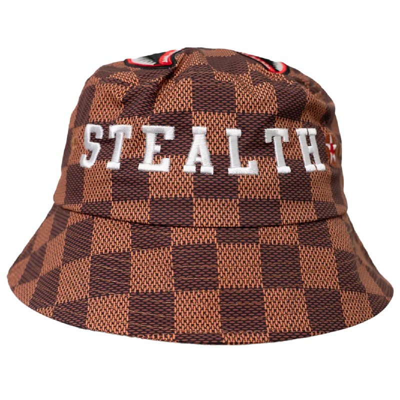 SHARK MOUTH STEALTH CHECKED BOARD BUCKET HAT (BROWN)