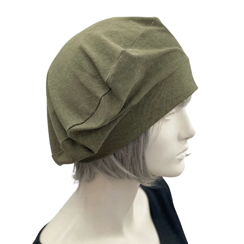 Cotton Berets for Women in Soft Khaki Green Stretch Jersey | More Colors Available