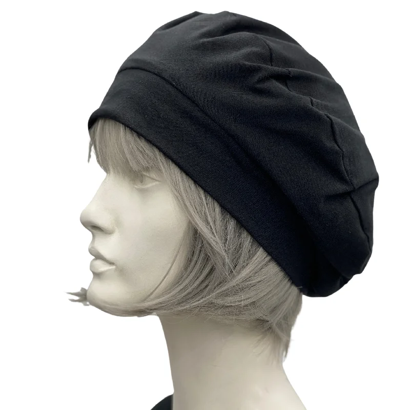 Cotton Berets for Women in Soft Black Stretch Jersey