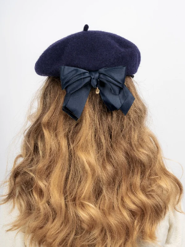 Phoebe Bow Back Beret - Navy