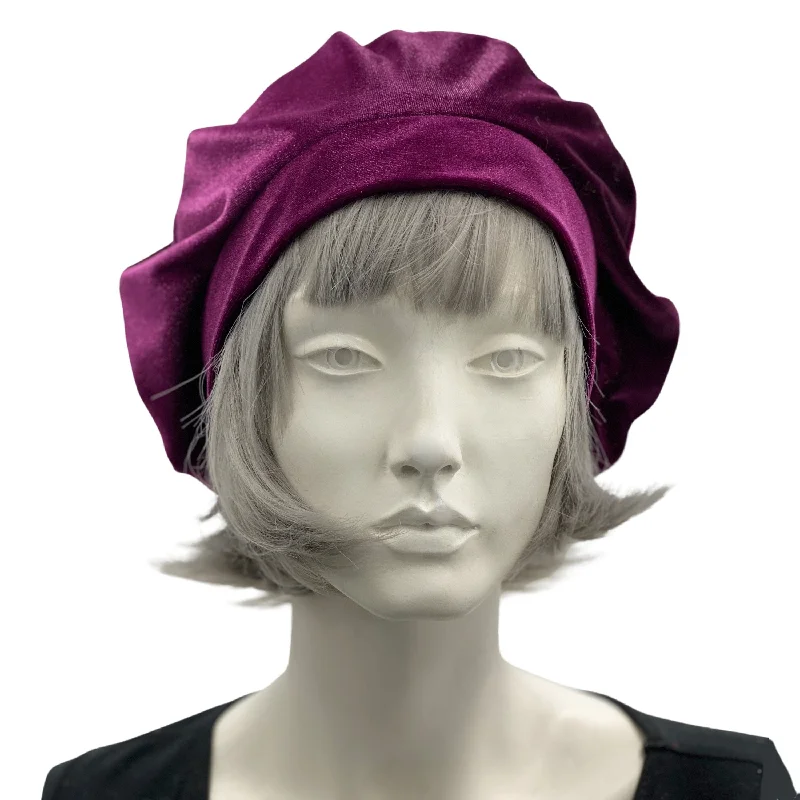 Raspberry Stretch Velvet Beret