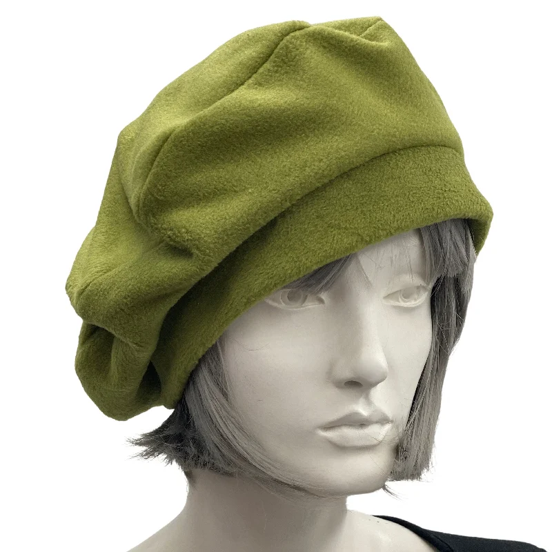 Satin Lined French Beret in Chartreuse Fleece