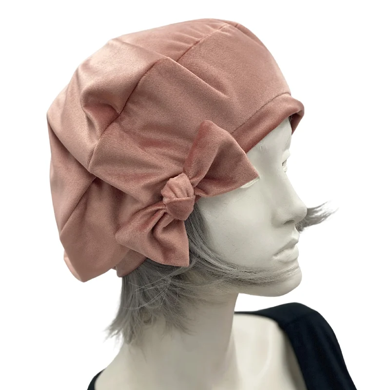 Satin Lined Lightweight Velour Beret with Bow