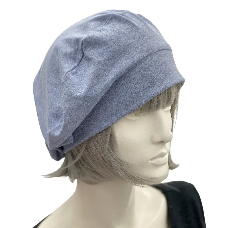 Cotton Berets for Women in Soft Light Blue Denim Stretch Jersey | More Colors Available