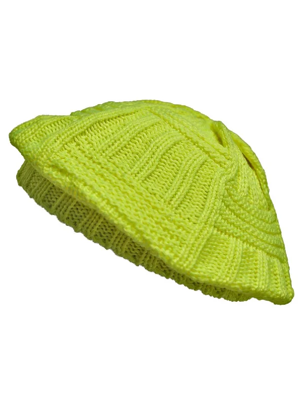 Neon Yellow Slouchy Knit Ivy Beret Hat