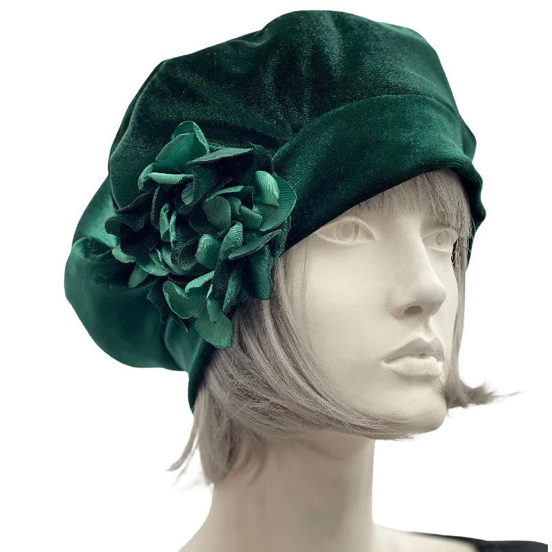 Soft Velvet Beret with Hydrangea Flowers