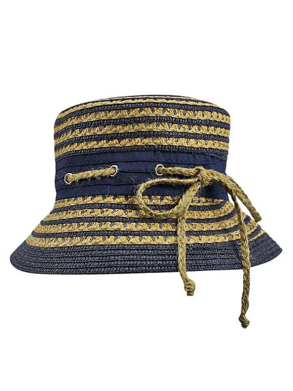 Straw Bucket Sun Hat With Nautical Rope Trim