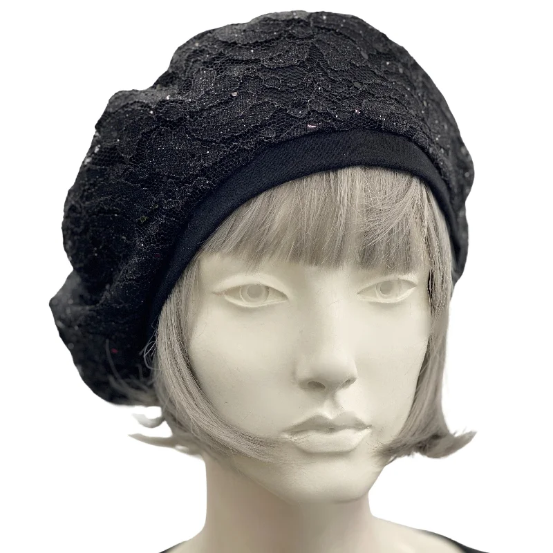 Black Lace Sparkle Beret