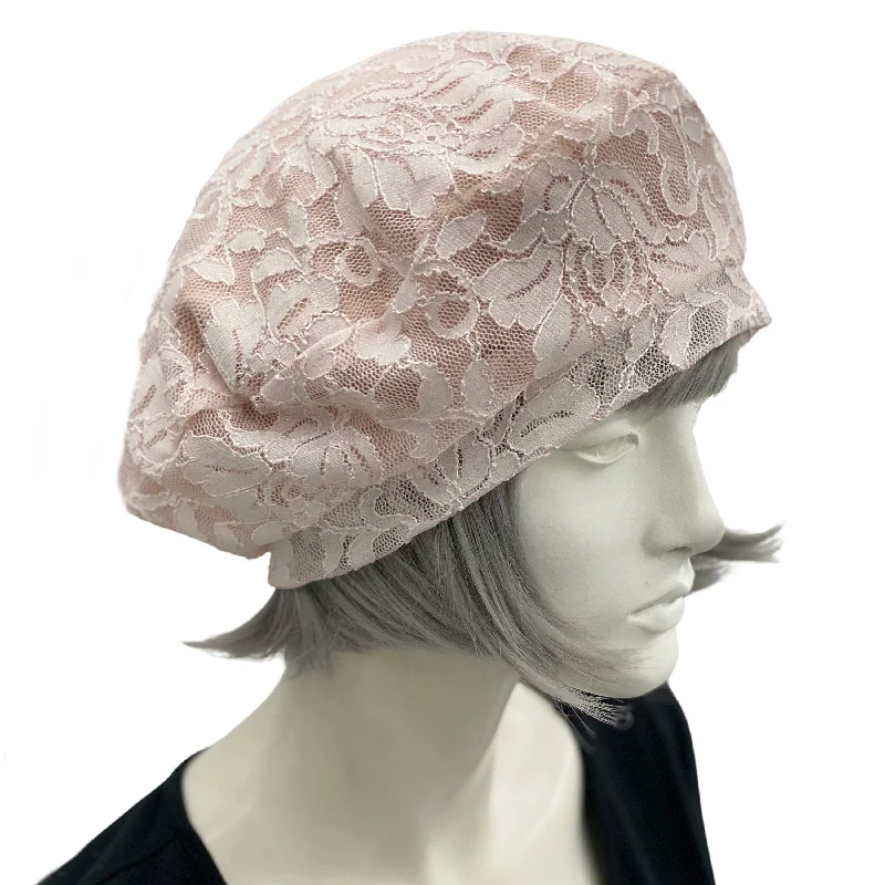 Summer Beret in Peachy Pink Lace