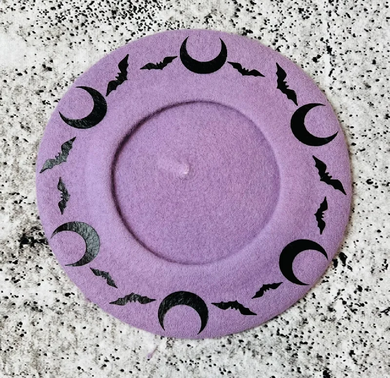 Vegan Beret - Bat Moon - Lavender