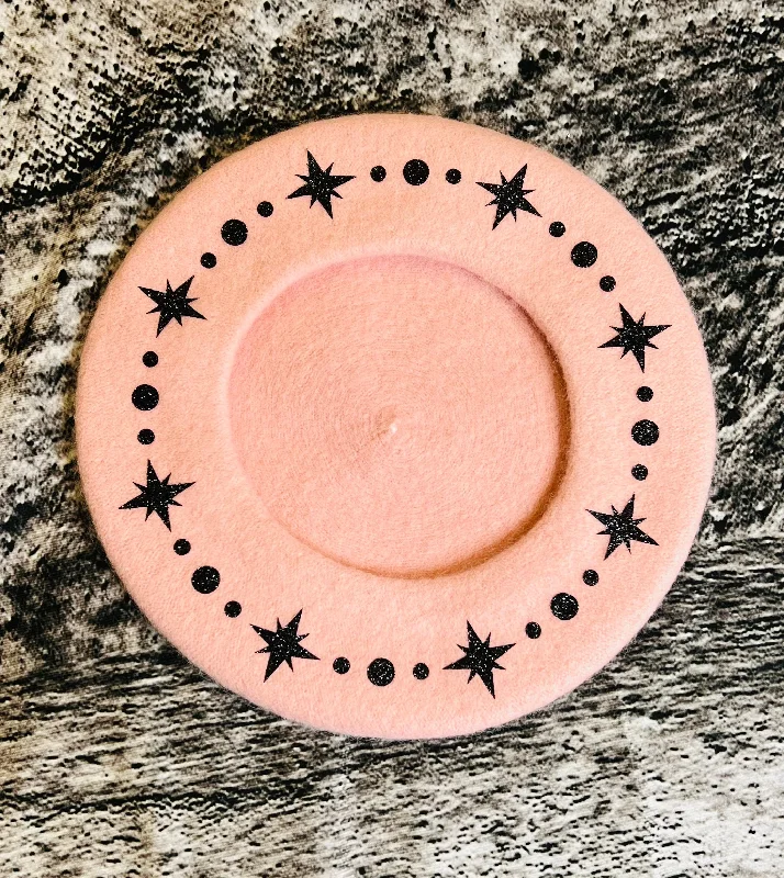 Vegan Beret - Pastel Pink Starburst