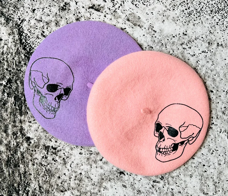 Vegan Beret - Pastel Skull