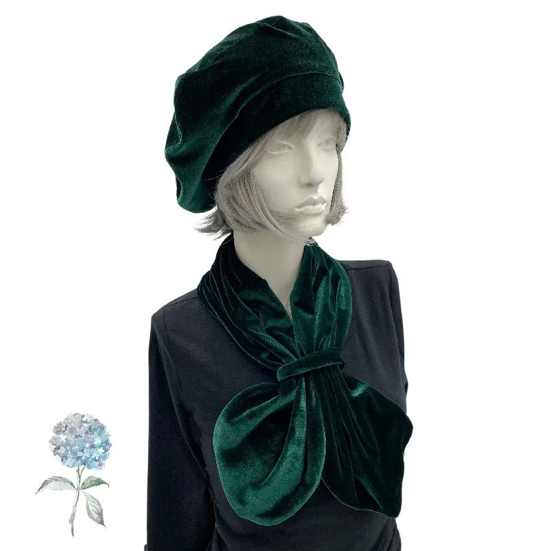 Emerald Green Velvet Beret and Scarf