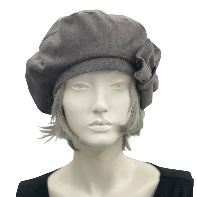 Gray Velvet Beret with Large Bow